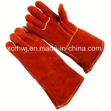 35cm / 40cm Guantes de soldadura forrados de piel de vaca roja, guantes de soldadura cosidos Kevlar, guantes de soldadura de seguridad, guantes de trabajo de cuero largos para uso de soldador